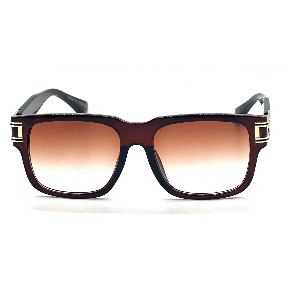 Mens Square‎ Oversized Sunglasses Brown Gradient Sophisticated Flat Top Shades